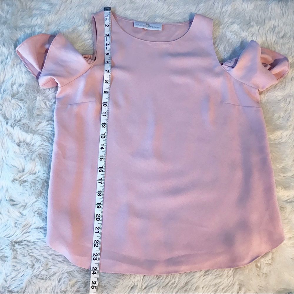 AMANDA UPRICHARD Cold Shoulder Blouse Top Short Flutter‎ Sleeve Light Pink XS - Picture 11 of 13